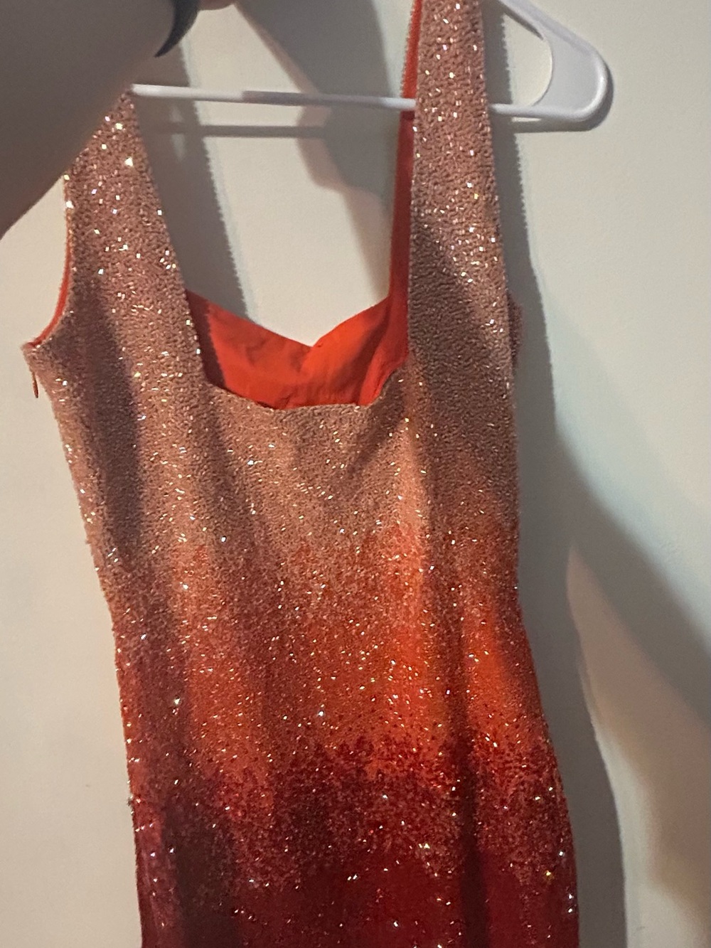 Clio Peppiat Sparkling Ombre Mini Dress in Red Orange - Picture 11 of 11